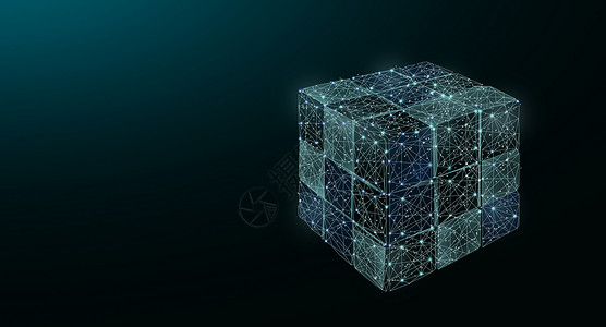 三维光点连接立体魔方科技背景设计图片