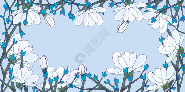 时尚花卉边框背景插画免费下载蓝色花卉边框背景图片插画