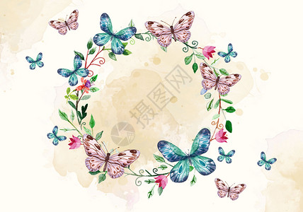 好看蝴蝶边框植物花卉背景插画