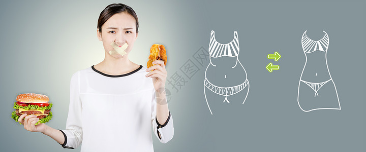 年轻女性减肥瘦身吃沙拉减脂瘦身背景设计图片