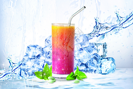 夏日水果果汁饮品凉爽果汁背景设计图片