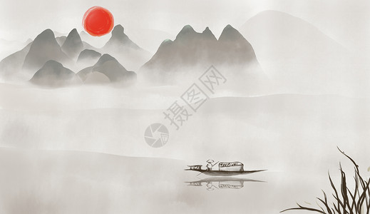 中国风水墨烟雨中国风背景插画