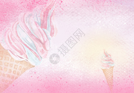 香草味冰棍草莓冰淇淋插画