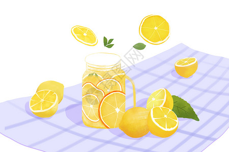 柠檬片干片夏日柠檬冷饮插画