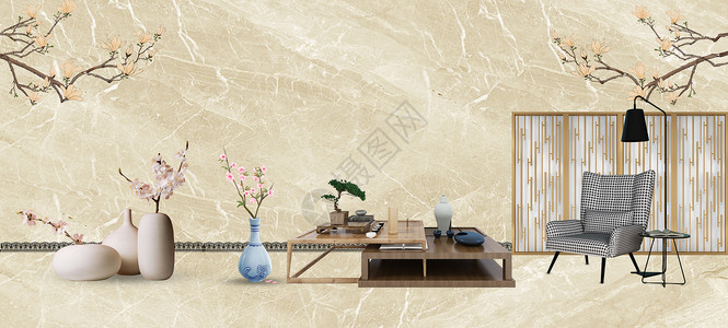 楼盘摄影中国风新中式房地产背景设计图片