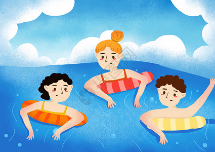 暑假大暑游泳插画图片
