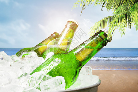 冰啤背景海滩冰啤酒高清图片