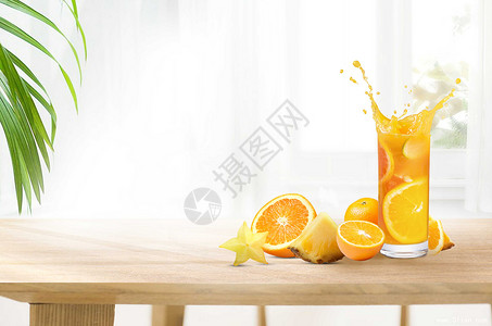 送橙子水果清凉场景壁纸设计图片