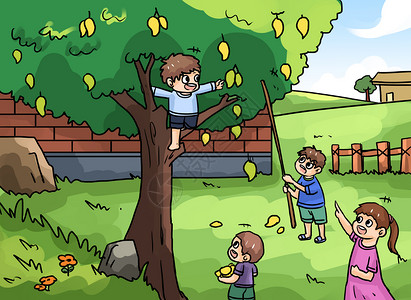 卡通果树回忆童年插画