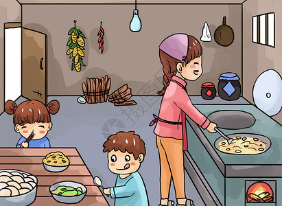 卡通烤箱回忆童年插画
