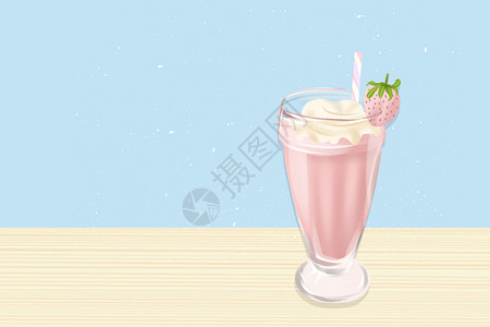 粉色草莓冷饮夏日冷饮插画