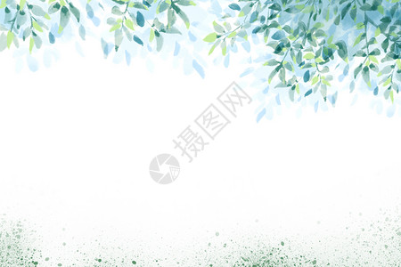 蓝色机理绿叶叶子背景插画