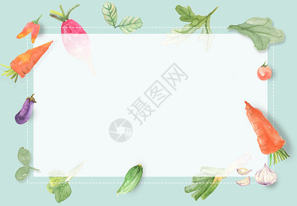 青菜边框手绘水彩果蔬海报插画