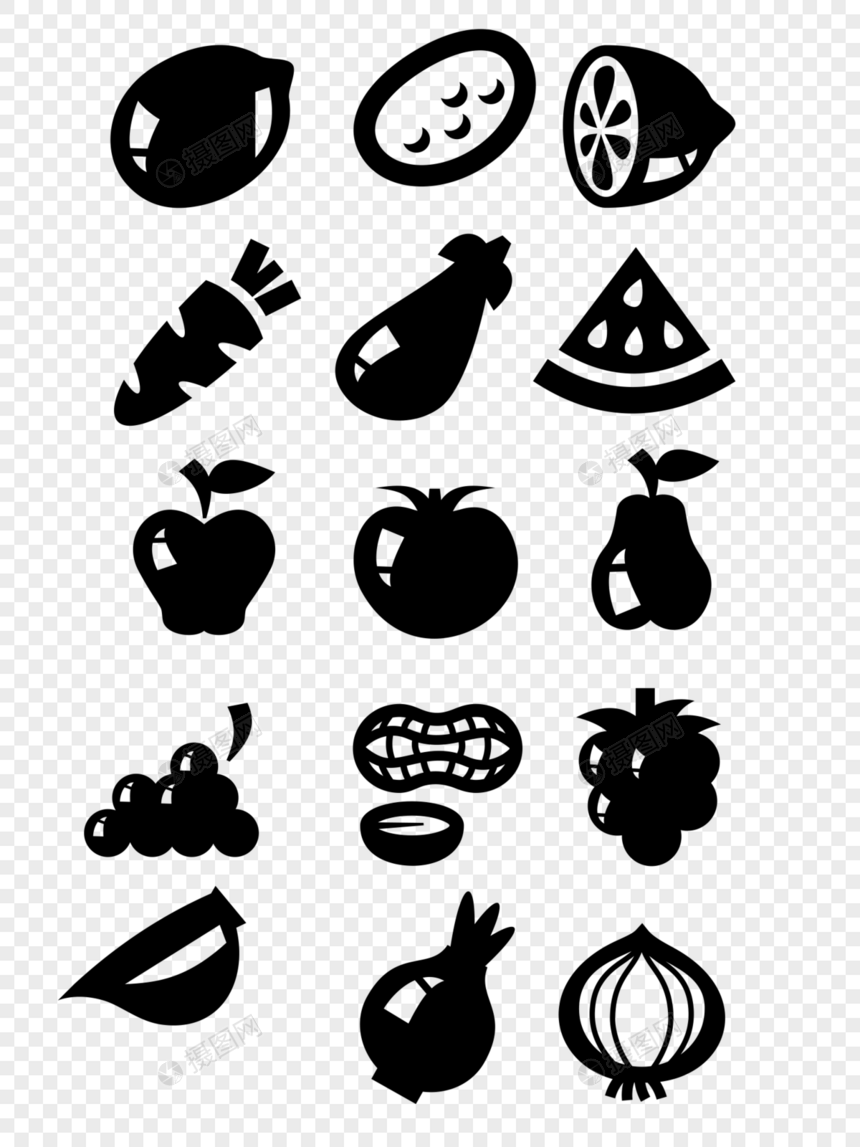 黑色手绘的水果蔬菜图片