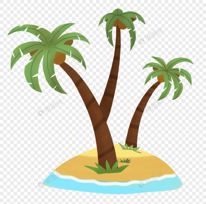 卡通小岛椰子树素材图片