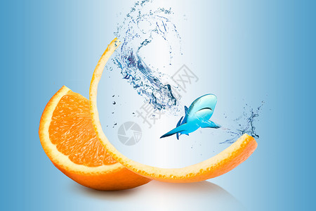 创意橙子与鲨鱼背景图片