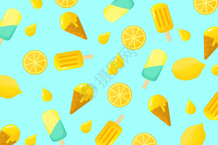 夏日柠檬味冰棍柠檬冰淇淋背景插画