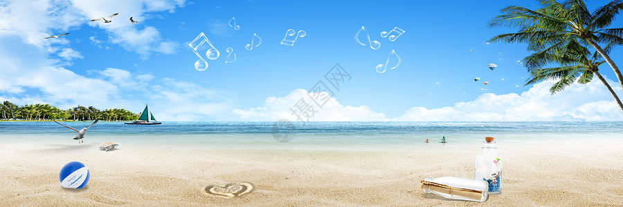 海洋音乐沙滩休闲背景设计图片