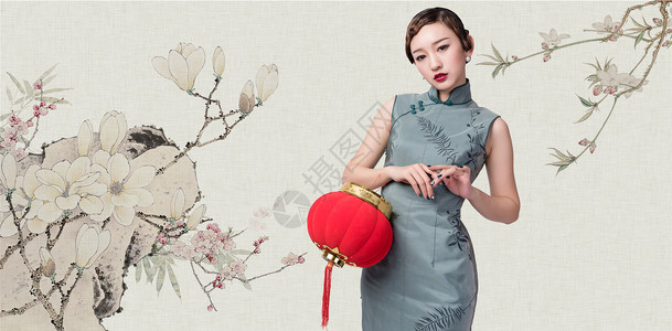 色彩美女中国风背景设计图片