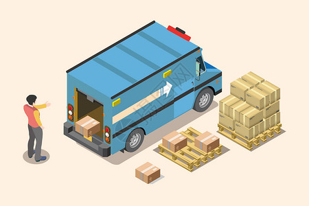 集装箱背景物流运输行业插画