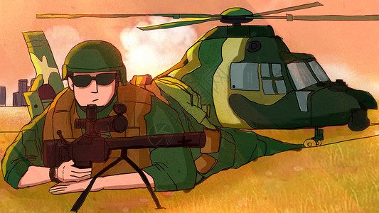 机枪扫射八一建军节军人插画插画