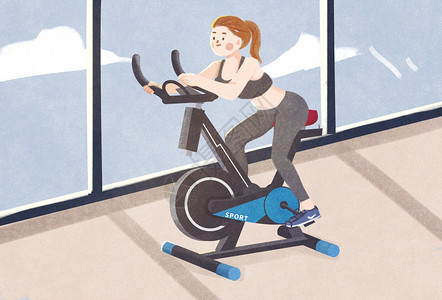 健身女孩动感单车健身房高清图片