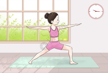 瑜伽弓腰少女瑜伽女孩插画