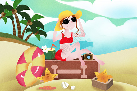 沙滩旅游广告海滩风景插画