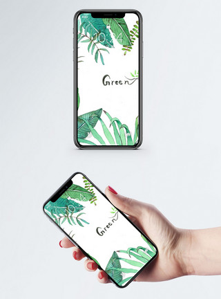手绘热带叶子手绘植物手机壁纸模板