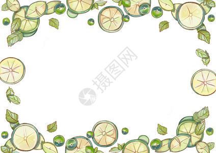 水彩夏天柠檬边框背景图片