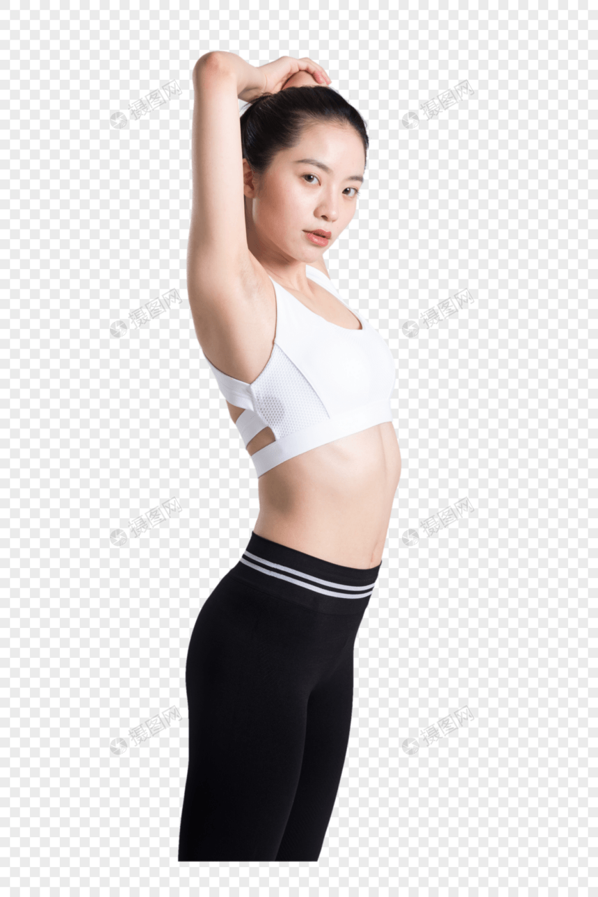 健身运动女性背部手臂拉伸动作图片