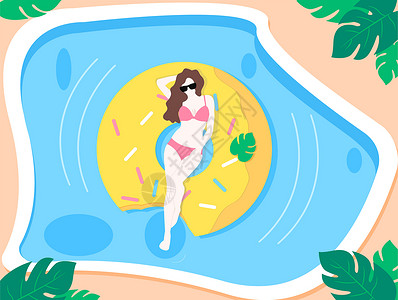泳池美女夏日泳池插画