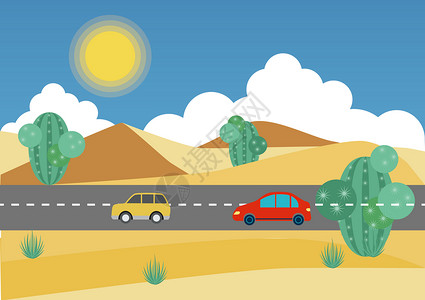 沙漠行驶保护环境插画