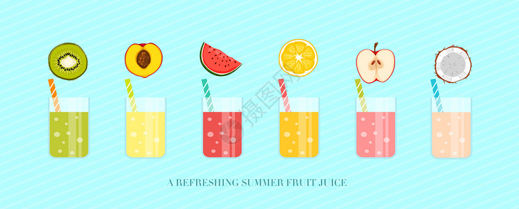 椰子脆片水果果汁饮品插画