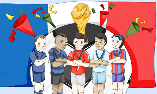 手握奖杯的运动员形象法国队获胜插画