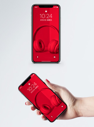 音乐红色耳机手机壁纸模板