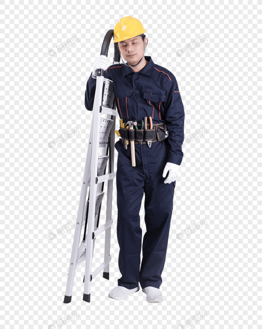 工人倚着梯子休息底图图片