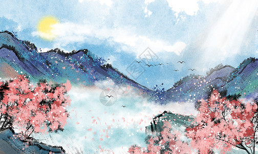 西藏旅游二折页林芝水墨画插画
