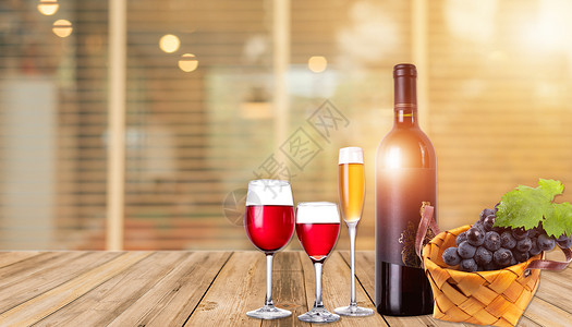 葡萄篮子红酒场景设计图片