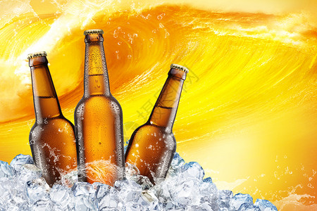 冰桶啤酒浪花与啤酒设计图片