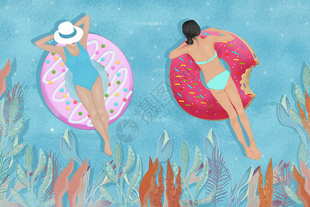 比基尼海报夏日泳池度假插画