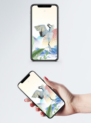 板绘淡彩丹顶鹤手机壁纸模板