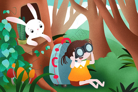 旅行的兔子夏令营插画