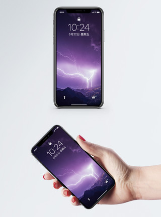 紫色光夜空中的闪电手机壁纸模板