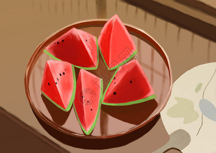 一碗果汁夏天西瓜插画