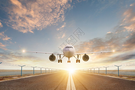 旅行航班飞机降落场景设计图片