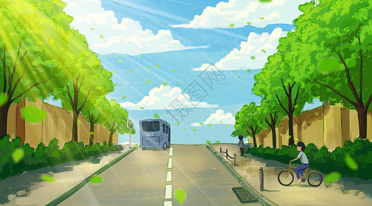 夏阳光夏日的街道插画
