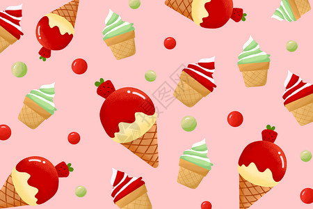 夏日抹茶冰淇淋夏日冰淇淋雪糕背景插画