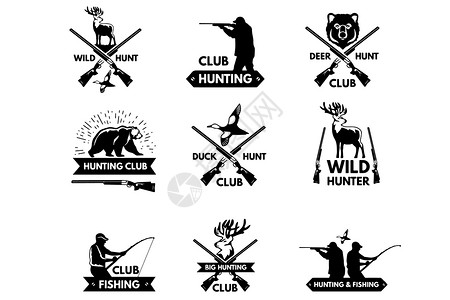 垂钓矢量打猎俱乐部图标插画