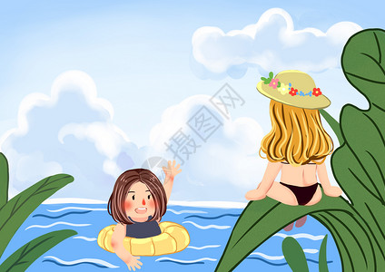夏季游泳插画图片